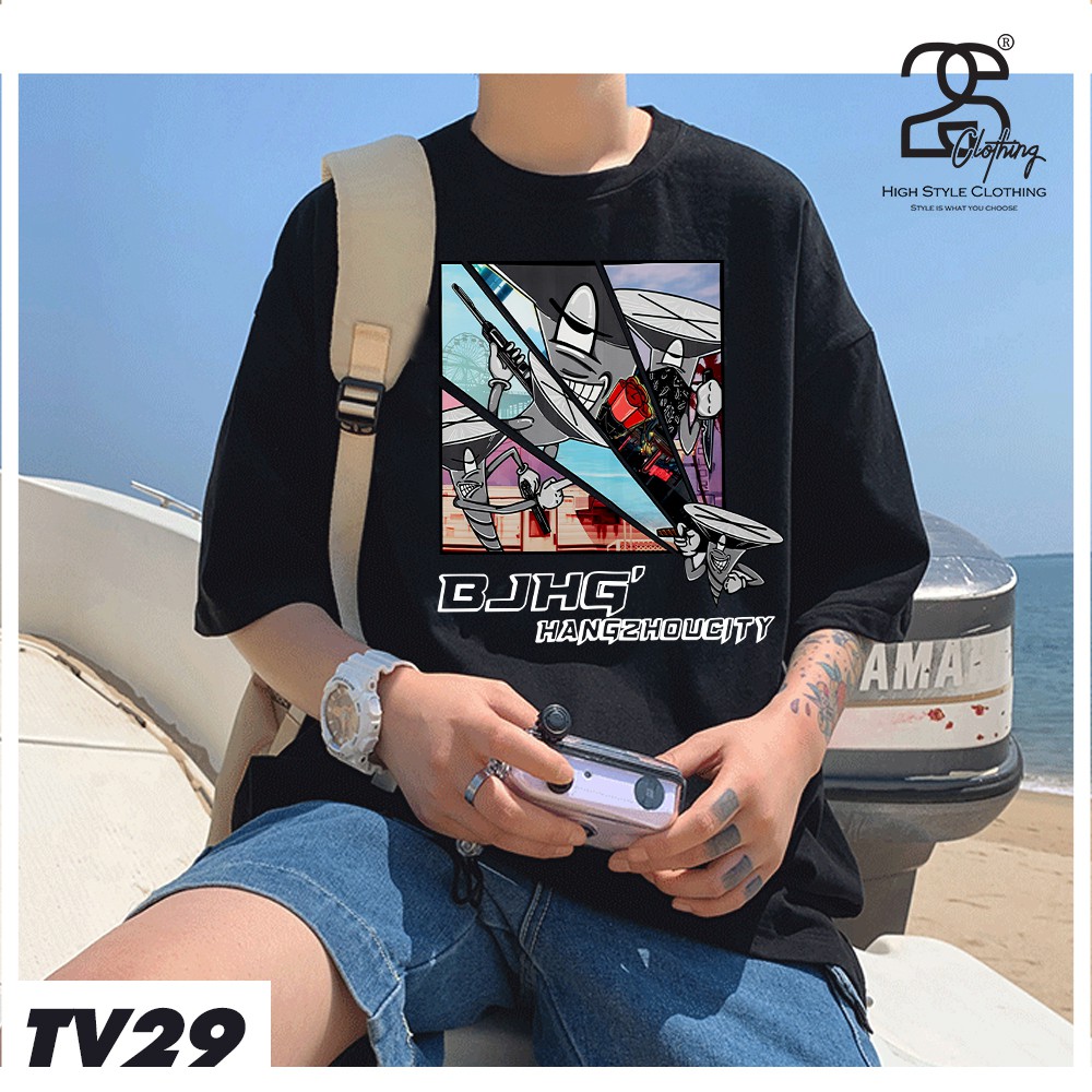 Áo Cotton Nam Unisex Tay Lỡ Ulzzang 2s Clothing Áo Phông Đen Cotton Oversize Form Rộng In Truyện Cool Ngầu TV29 | BigBuy360 - bigbuy360.vn
