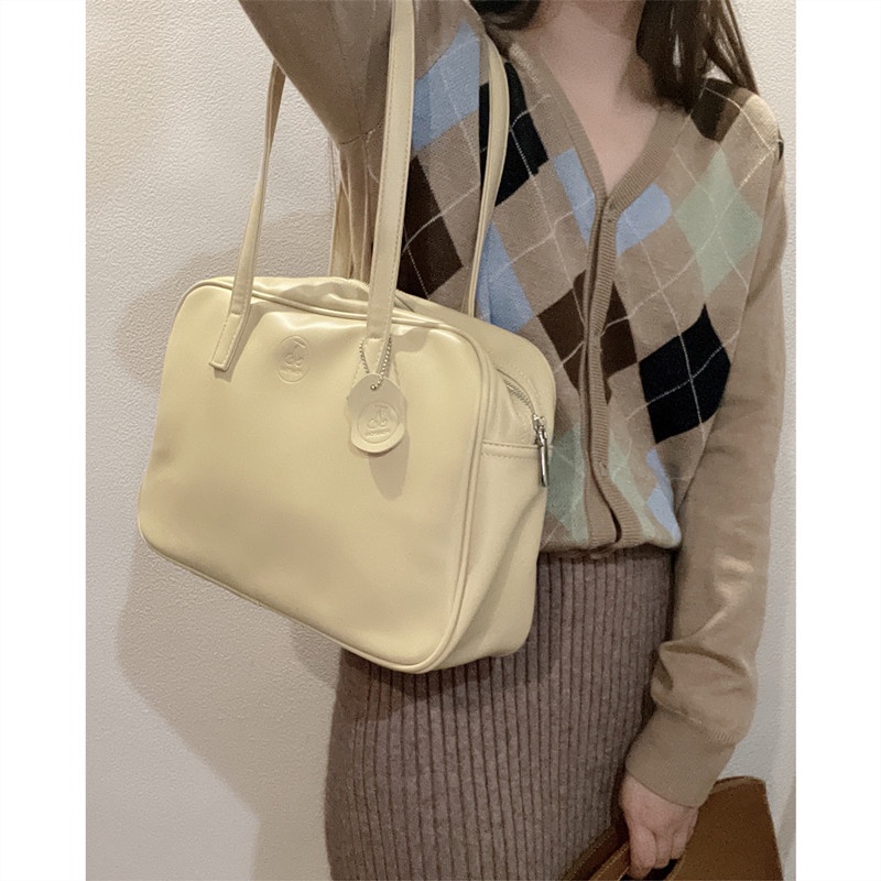 Túi xách da mềm màu trơn cỡ lớn phối khóa kéo phong cách Retro Nhật hàn20210824 | BigBuy360 - bigbuy360.vn
