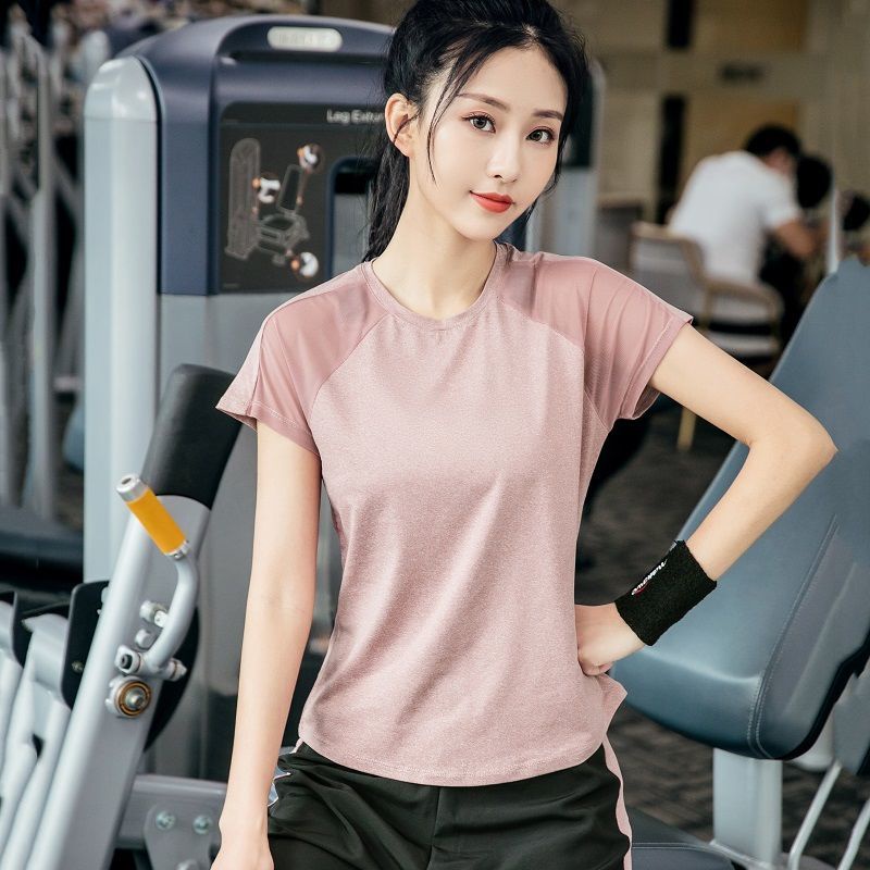 ✣Thể thao yoga mặc bộ đồ của phụ nữ tập gym sexy giảm béo lưới ngắn tay chạy quần áo khô nhanh mùa hè 2021
