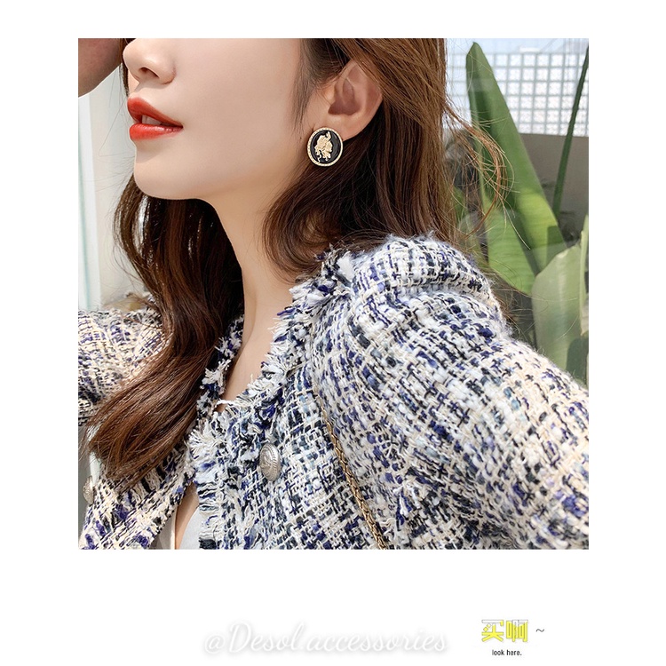 Khuyên tai, bông tai dáng tròn hình tượng nổi phong cách Vintage Royal ER016, ER017 Desol.accessories