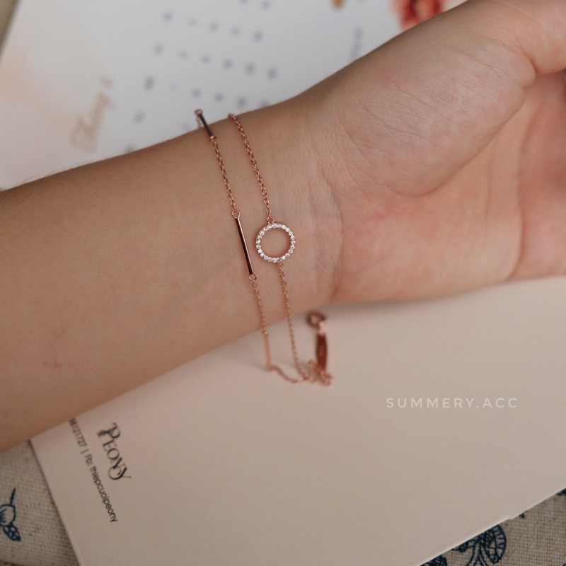 Vòng tay bạc 925 SUMMERY mặt tròn dây đôi 2 tầng lắc tay S925 mạ vàng hồng