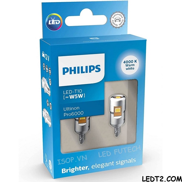 [Mã LIFEAU5SALE giảm 20k đơn 50k] [LEDT2 ISOP] Đèn Led T10 Philips Ultinon Pro6000 [Số lượng: 1 cặp]