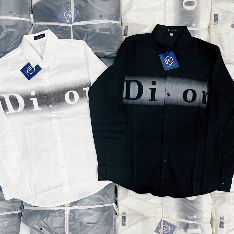 Áo sơ mi nam nữ dài tay chất liệu vải đũi in chữ BURB, DIO, phong cách thời trang công sở tinh tế và sang trọng