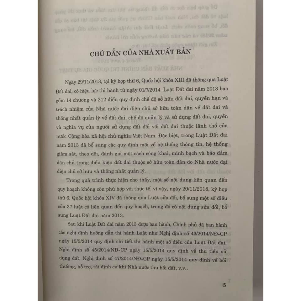 Sách - Luật đất đai sửa đổi, bổ sung năm 2018 và các văn bản hướng dẫn thi hành - tái bản lần thứ sáu