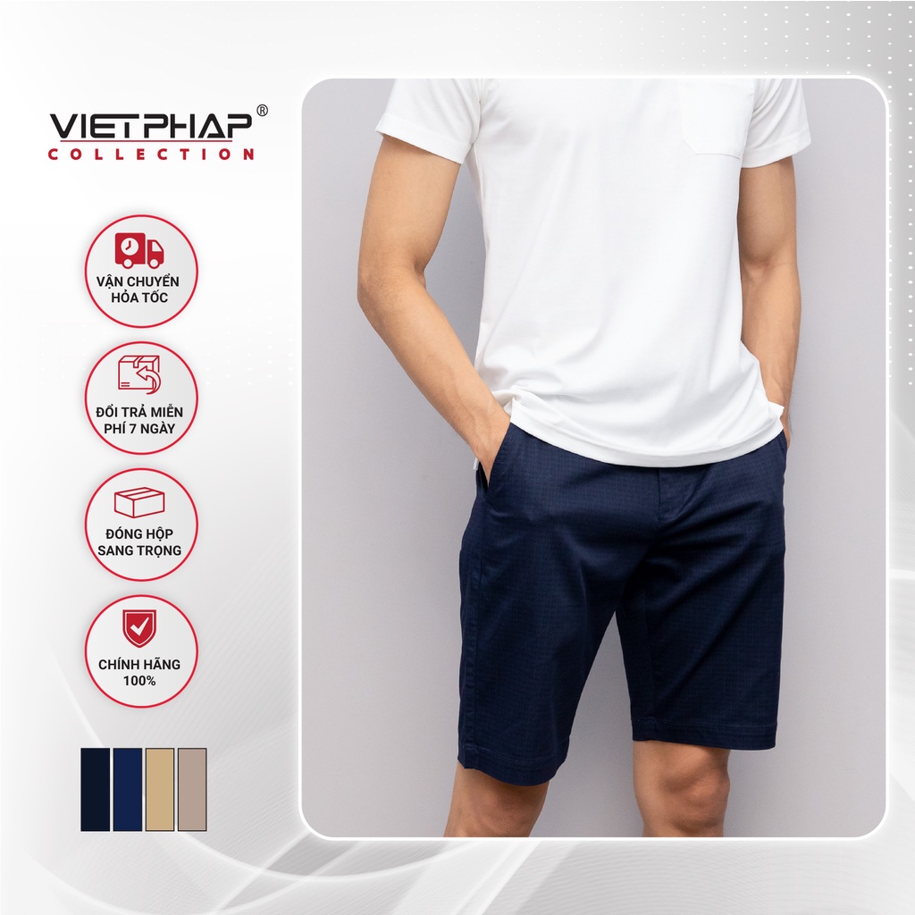 Quần Short Kaki Nam Trung Niên Hoạ Tiết Chìm Cao Cấp 19407 Việt Pháp. Cotton Kaki Thấm Hút Mồ Hôi, Co giãn &amp; giữ form