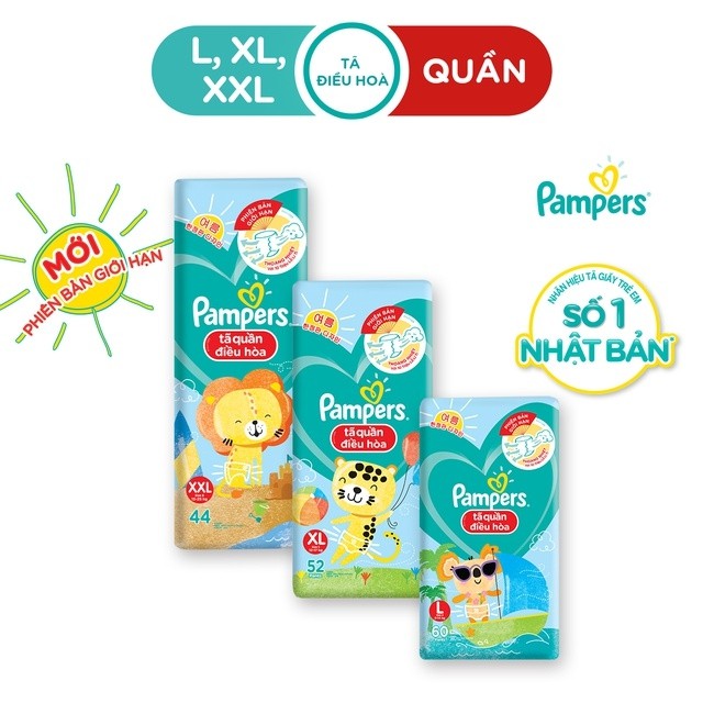 Tã Quần Pampers Điều Hoà Gói Lớn L60/ XL52/ XXL44