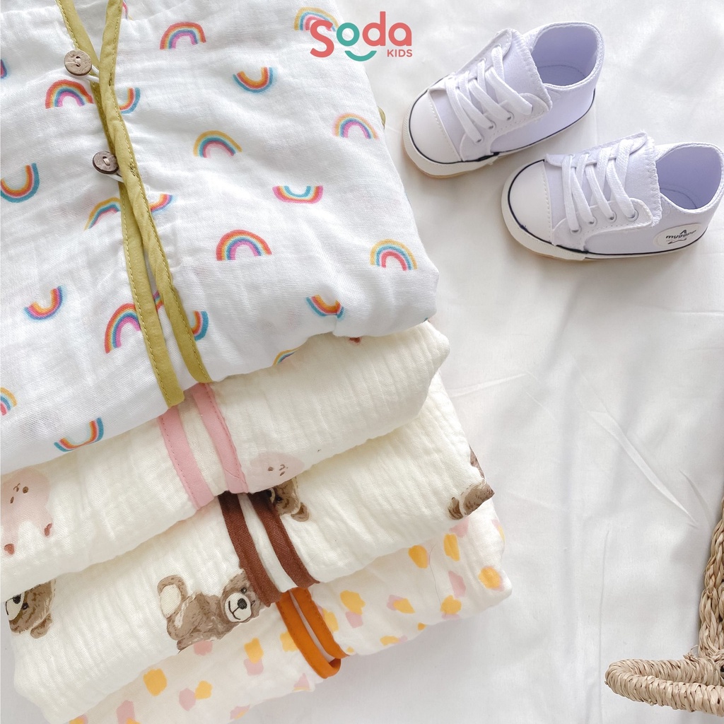 Áo choàng cho bé SODA KIDS chất liệu xô Muslin mềm, mát kèm tấm chắn bụi, giọt bắn
