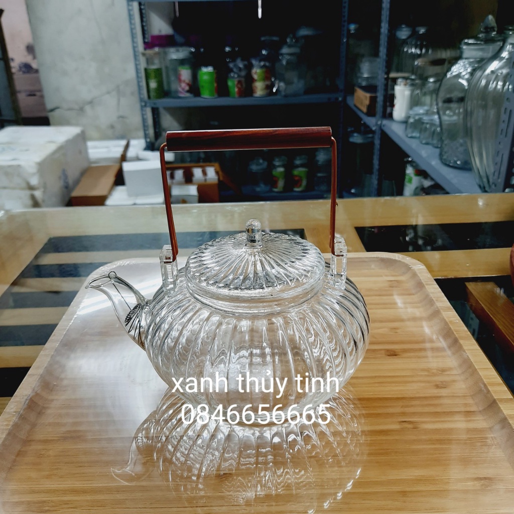 Ấm thủy tinh quai đồng 600ml - AT9