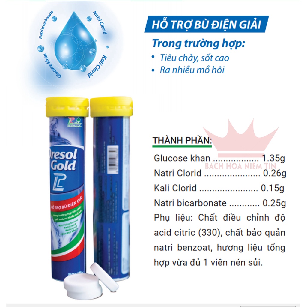 Viên sủi điện giải Oresol Gold LP - Bổ sung và hạn chế mất nước, tăng cường sức khỏe - Tuýp 20 viên