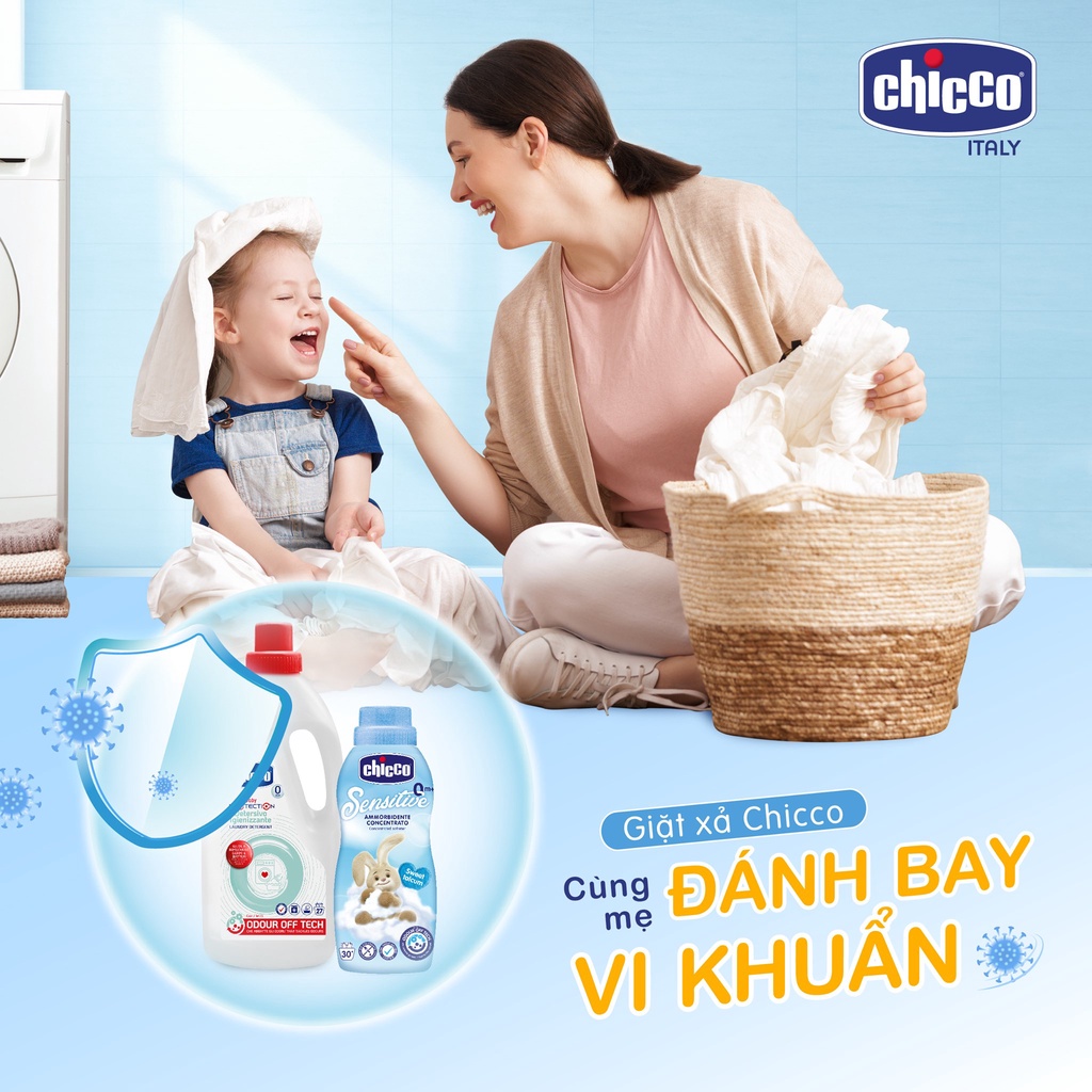 NƯỚC GIẶT, XẢ CHICCO 0M+ KHÁNG KHUẨN CHO DA NHẠY CẢM  CHO BÉ