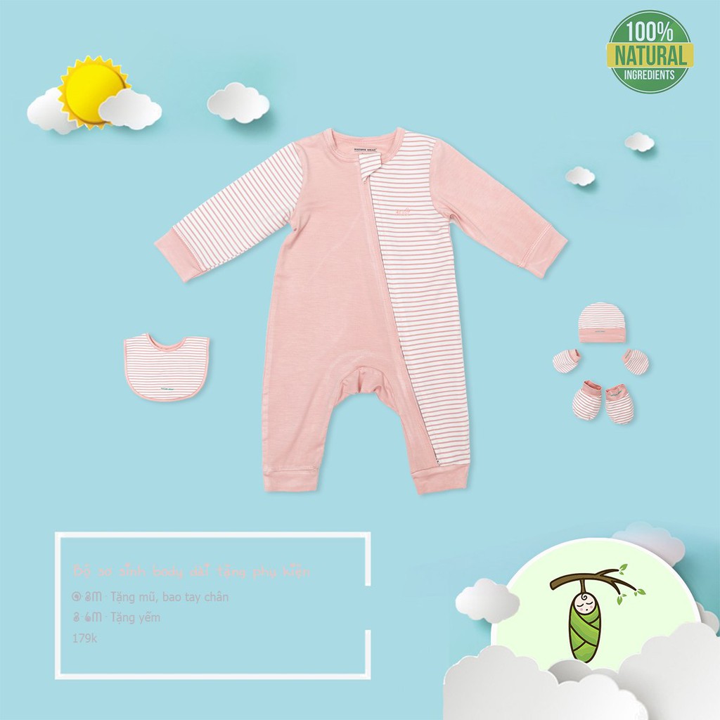 Bộ body dài sơ sinh kẻ Nature Wear