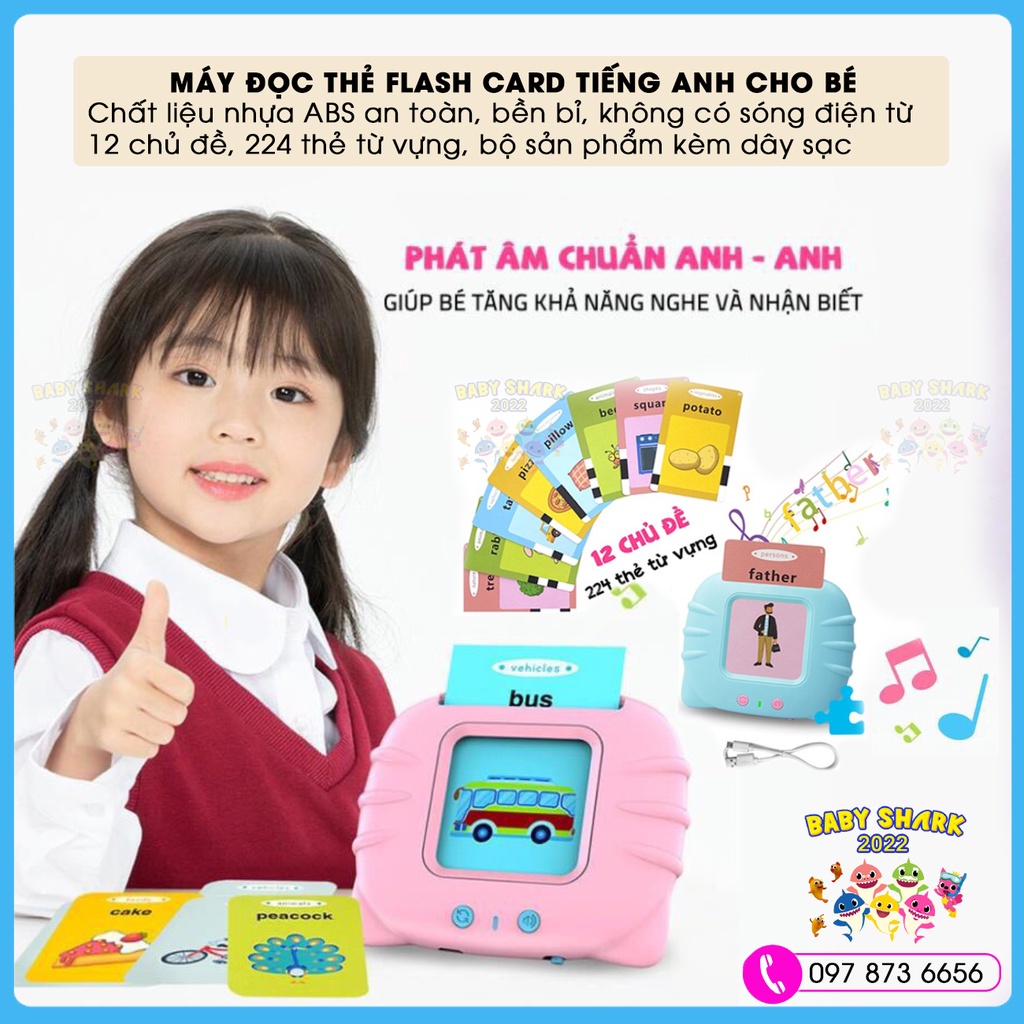 Máy Đọc Thẻ Flashcard Tiếng Anh Dành Cho Trẻ Em Gồm 224 Từ Vựng Không Có Sóng Điện Từ