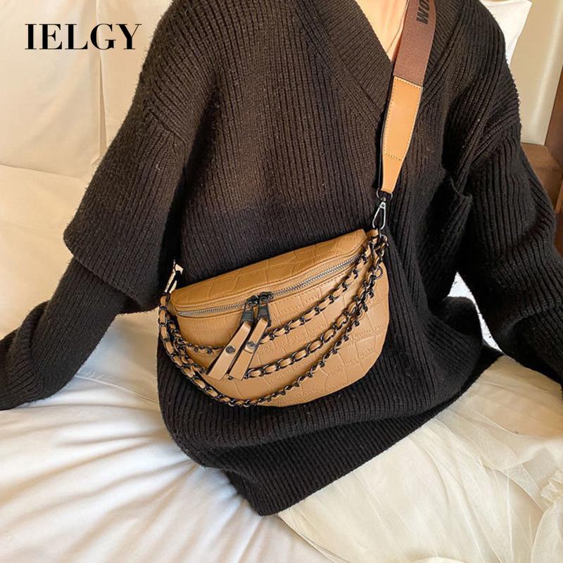 Túi xách IELGY đeo chéo vai dây xích bản rộng kết cấu cao cấp phối thoải mái