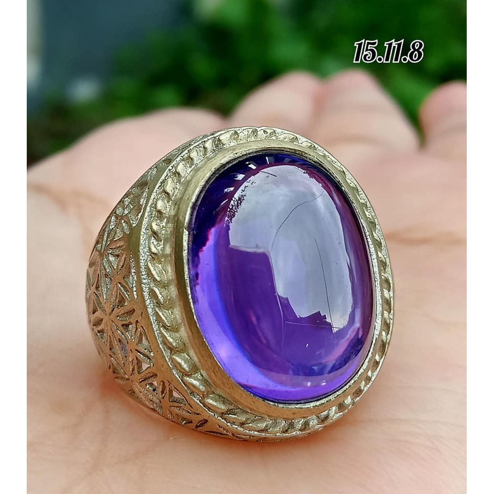 Nhẫn mã não đính đá thạch anh tím chất lượng cao