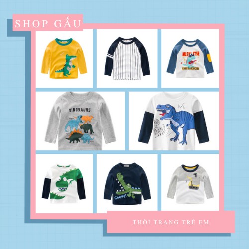 (Ảnh Thật) Áo Phông - Áo Thun Dài Tay Cho Bé Trai In Hình Ngộ Nghĩnh 100% Cotton Hàng Xuất