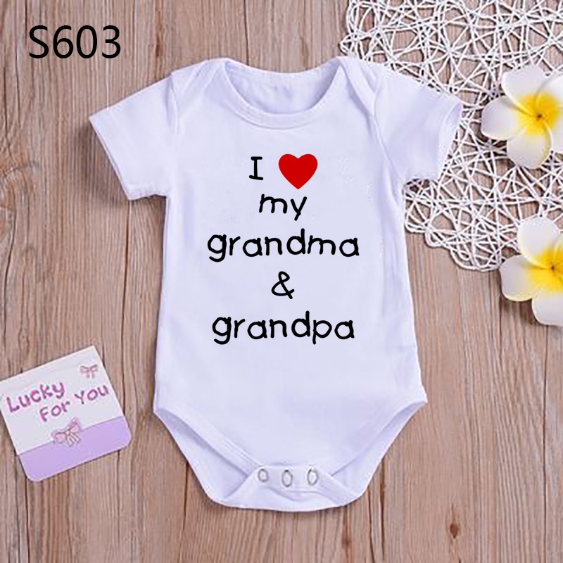 Áo Liền Quần Ngắn Tay In Chữ i love my grandpa and grandpa Dễ Thương Thời Trang Mùa Hè Cho Bé Sơ Sinh