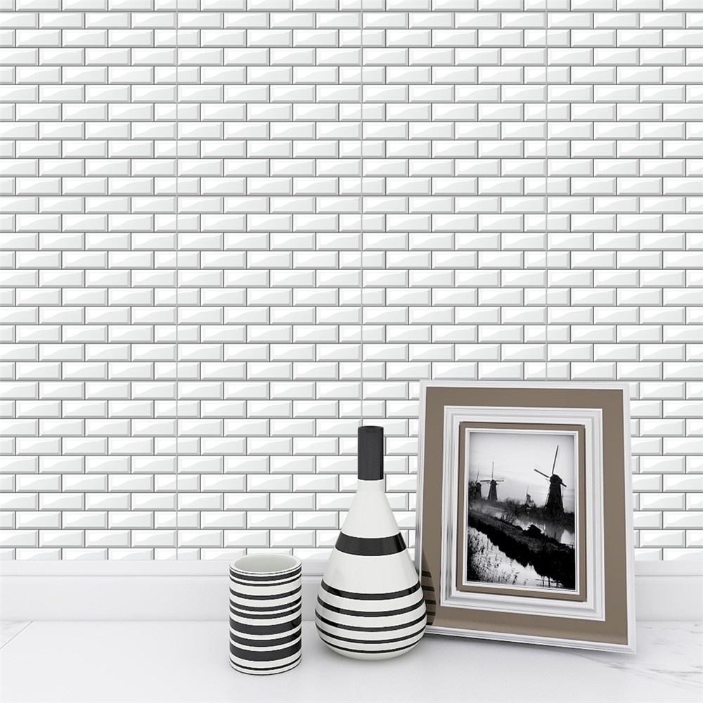 Set 10 Miếng Dán Tường Giả Gạch Màu Trắng Phong Cách Mosaic Độc Đáo Trang Trí Nhà Bếp / Phòng Tắm DIY