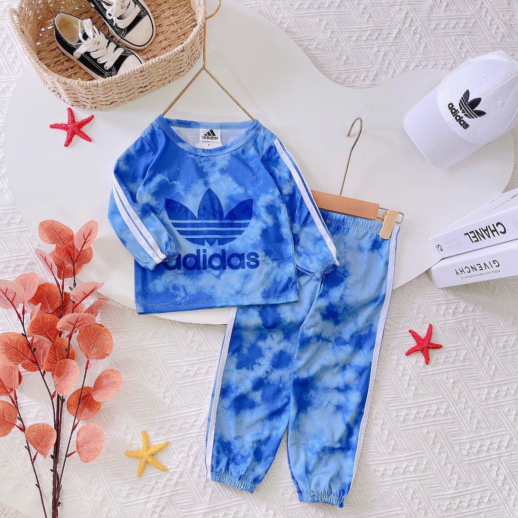 Bộ Adidass Siêu Đáng Yêu Bé Trai Bé Gái Vải Cotton Co Dãn Họa Tiết Kẻ Ngang Quần Dài Sọc Dễ Thương, Áo Dài Tay Cho Bé