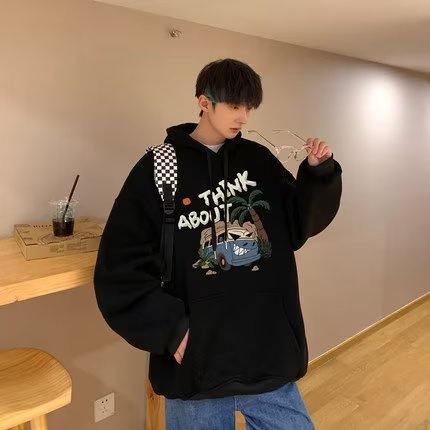 Áo Hoodie Thể Thao Dáng Rộng In Chữ Thời Trang Nhật Bản Giản Dị Dành Cho Nam