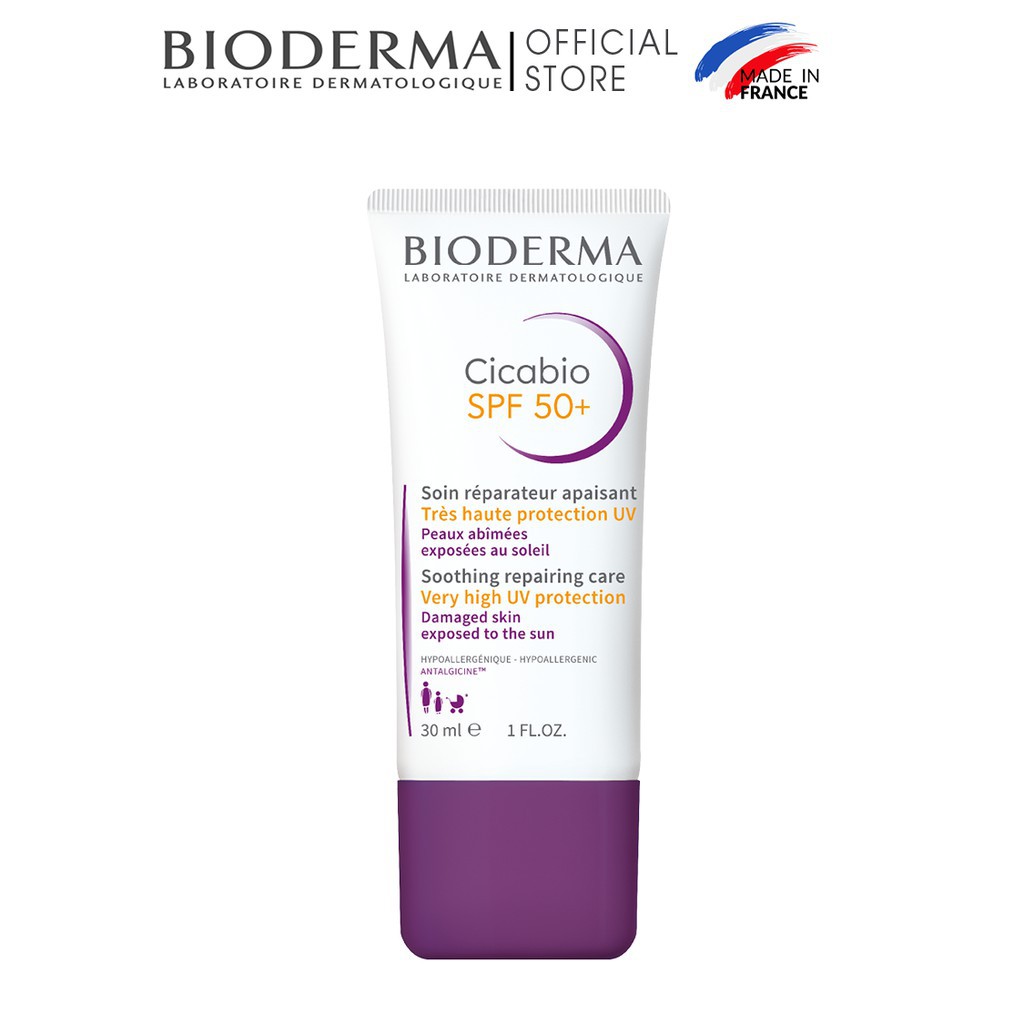 Kem dưỡng phục hồi da tổn thương và hạn chế tăng sắc tố sau viêm Bioderma Cicabio Spf 50+ 30ml