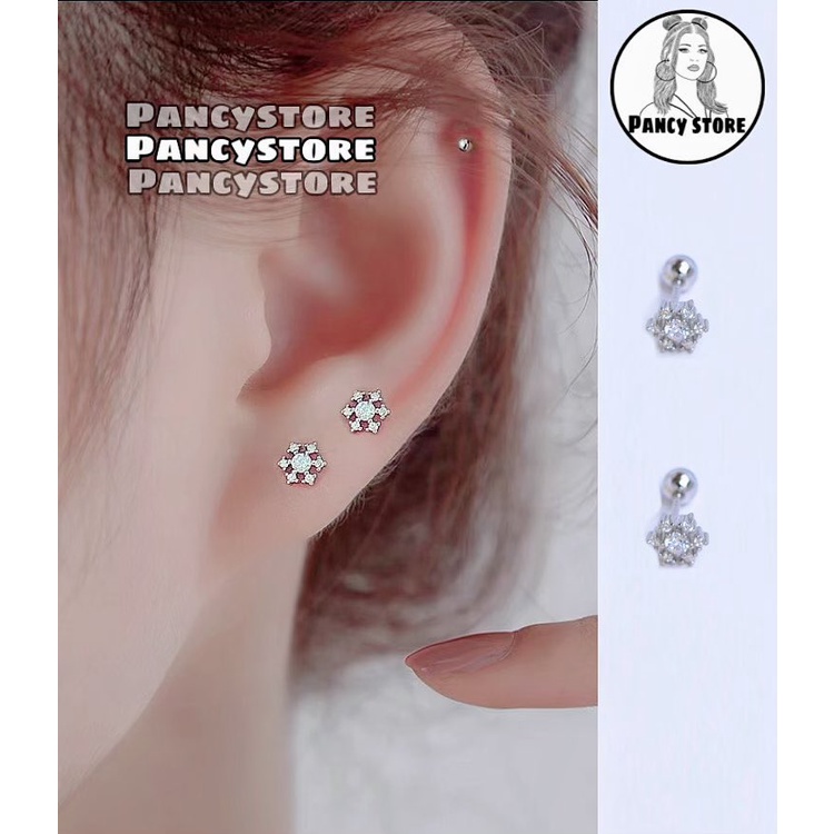 bông tai khuyên tai hoa đá lục giác siêu bền titan không gỉ