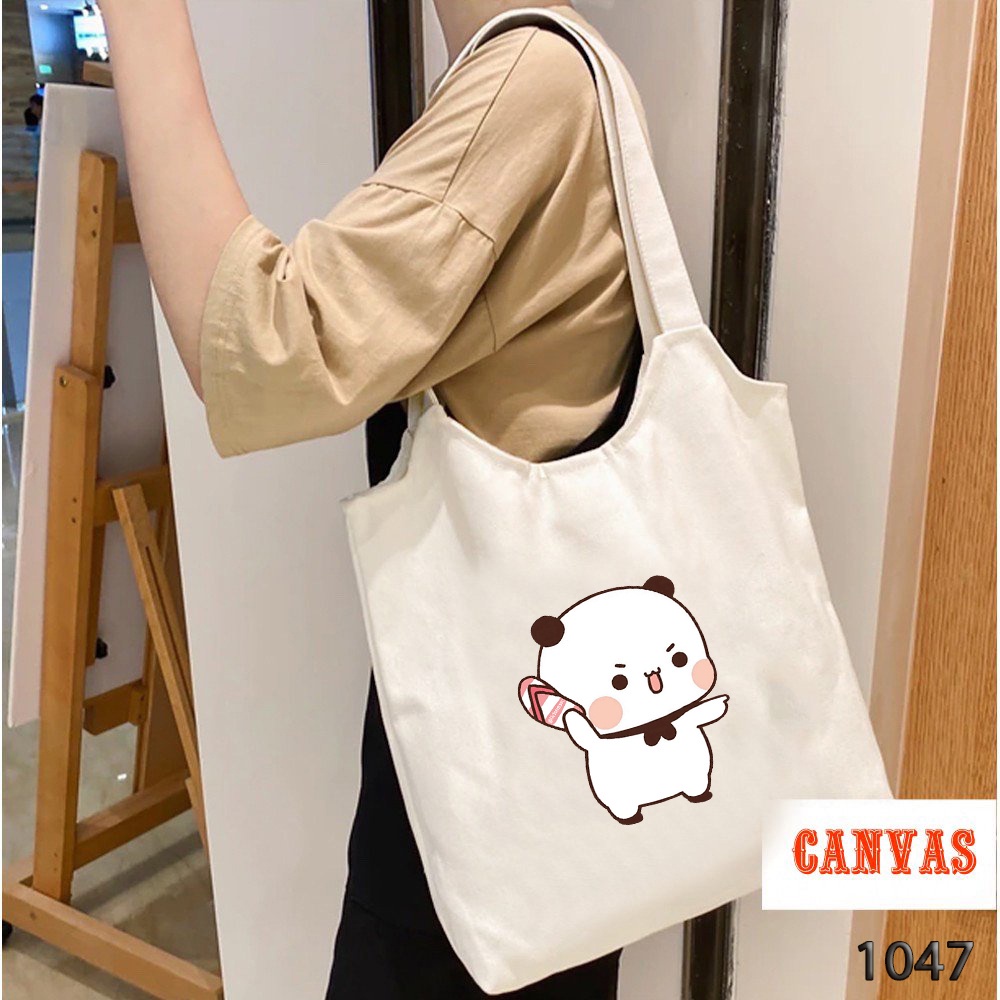 Túi Tote Vải Canvas Kích Cỡ Lớn Đựng Vừa A4 1047 Họa Tiết Gấu Coi Chừng Tui Thời Trang Hàn Quốc Cực Đẹp