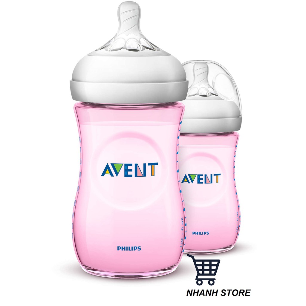 Bình sữa Avent Natural 260ml Xanh - Hồng (Núm số 2, 1 tháng +)