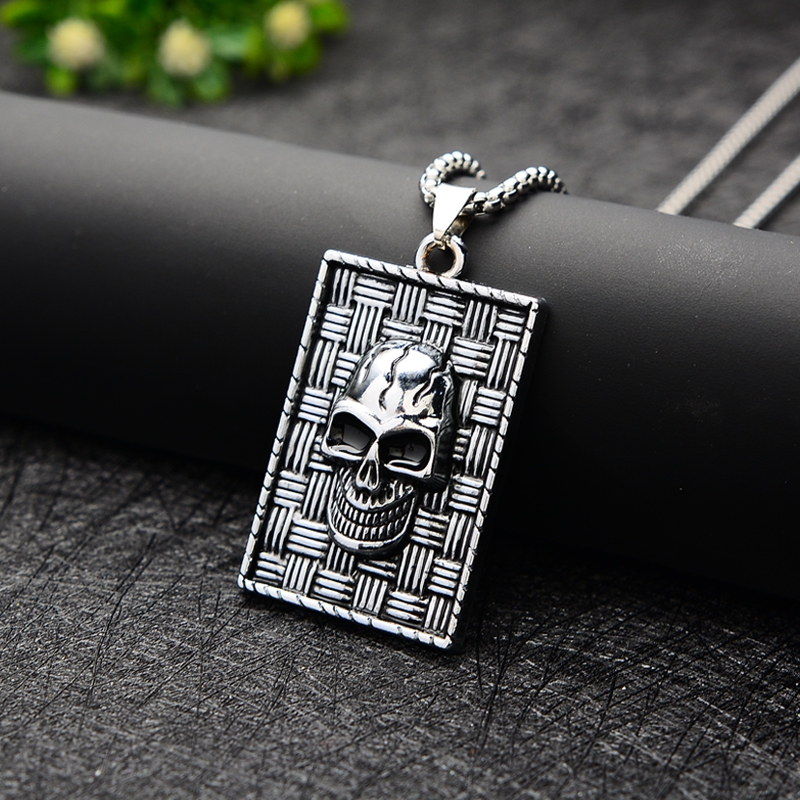 XiaoboACC Korea Hip-Hop Style Titanium Steel Square Tag Necklace