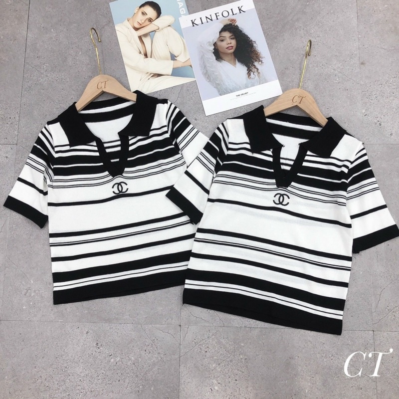 ÁO LEN KẺ CROPTOP CỔ ĐỨC MS10000