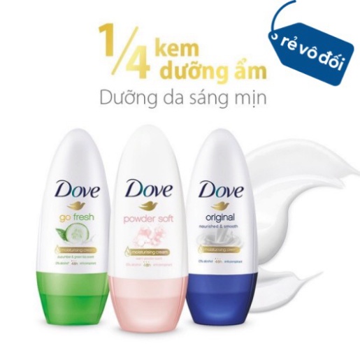 Lăn Khử Mùi Dove Original Nourised &amp; Smooth Hương Dịu Nhẹ Go Fresh Hương Dưa Leo &amp; Trà Xanh Powder Soft 40ml