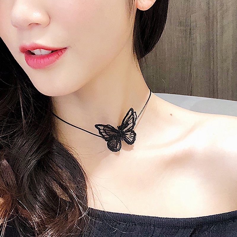 Vòng cổ choker ren hình bướm trắng / đen