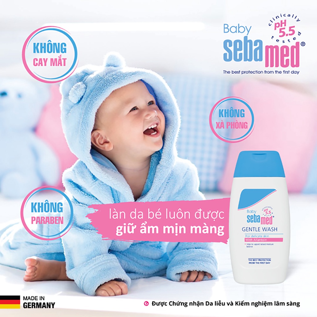Sữa Tắm Gội Dịu Nhẹ Toàn Thân Cho Bé pH5.5 Baby Sebamed Gentle Wash 200ml