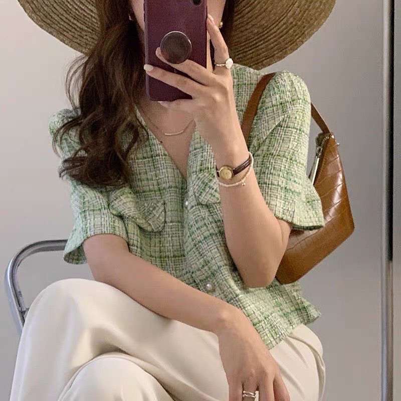Áo khoác dạ mỏng tweed màu kẻ siêu xinh A305