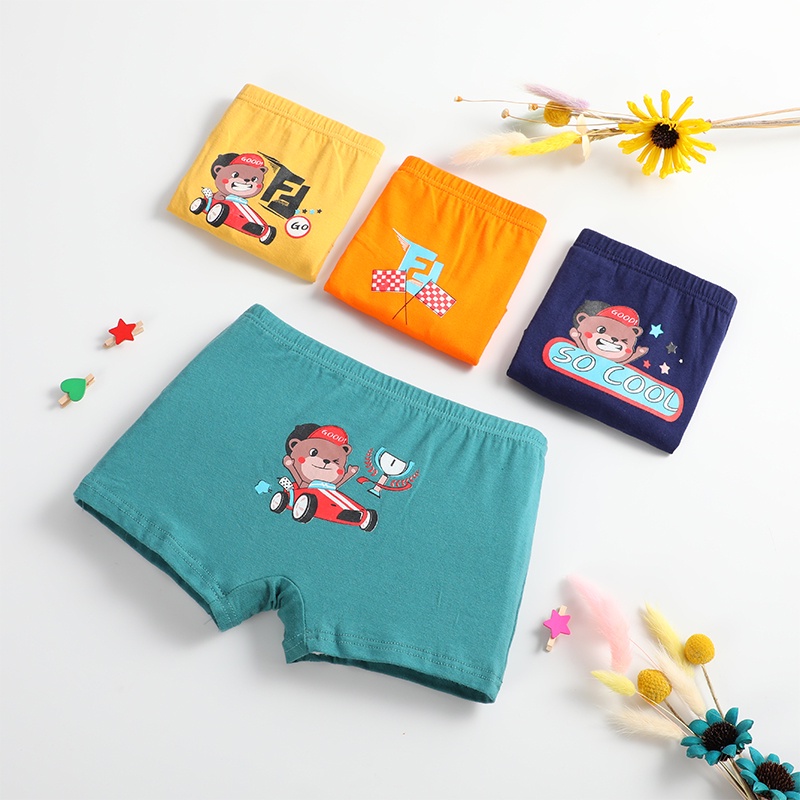 Bộ 4 quần lót boxer SMY bằng cotton in họa tiết hoạt hình cho bé trai 2-15 tuổi