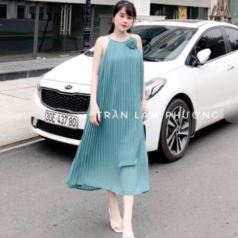 VÁY ĐẦM MAXI 2 DÂY| CỔ YẾM DẬP LY HOA CÀI Chất đũi lụa mềm đẹp - Hàng may kỹ - Lên form y mẫu