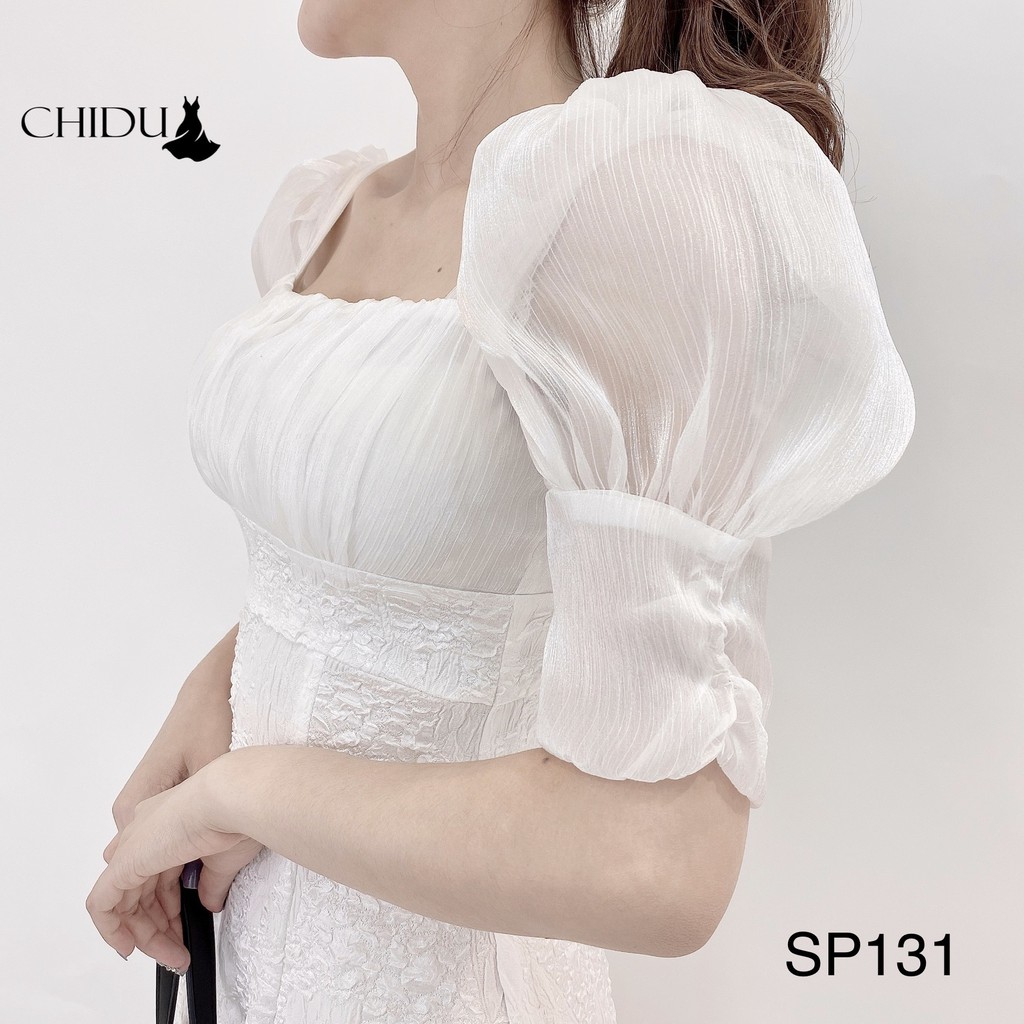 [Mã WARN60 hoàn 15% xu đơn 300k] CHIDU Váy công sở chun ngực tôn dáng, váy xoè gấm pha tơ tay bồng nữ tính SP131 | BigBuy360 - bigbuy360.vn