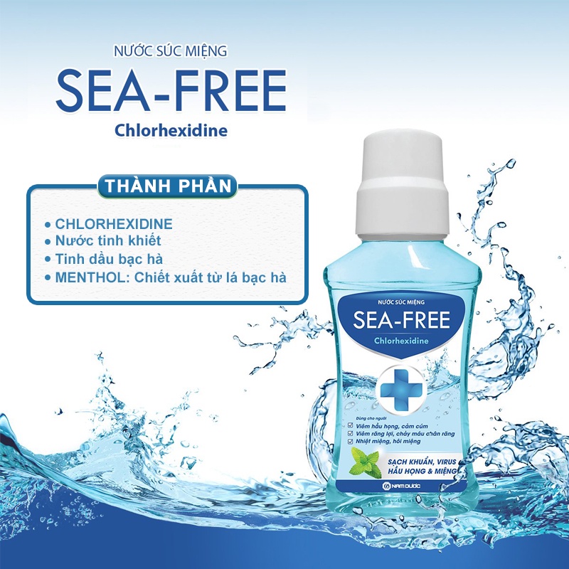 Nước súc miệng diệt khuẩn Seafree Chlorhedixine 250ml - diệt khuẩn họng, bảo vệ răng lợi toàn diện NSS