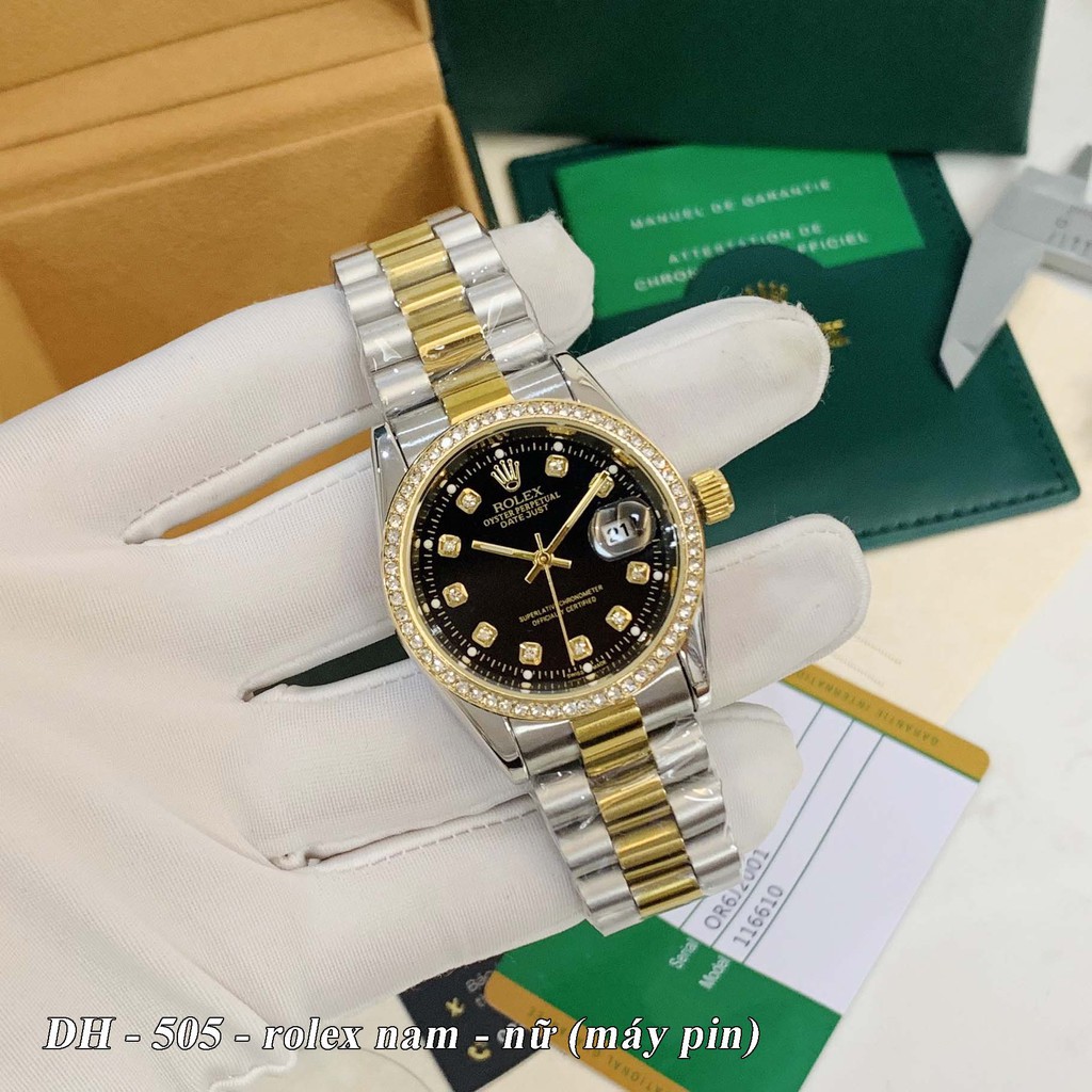 [Video thật] Đồng hồ nam nữ Rolex - unisex viền đá dây kim loại chống nước - DH505 ngochang108