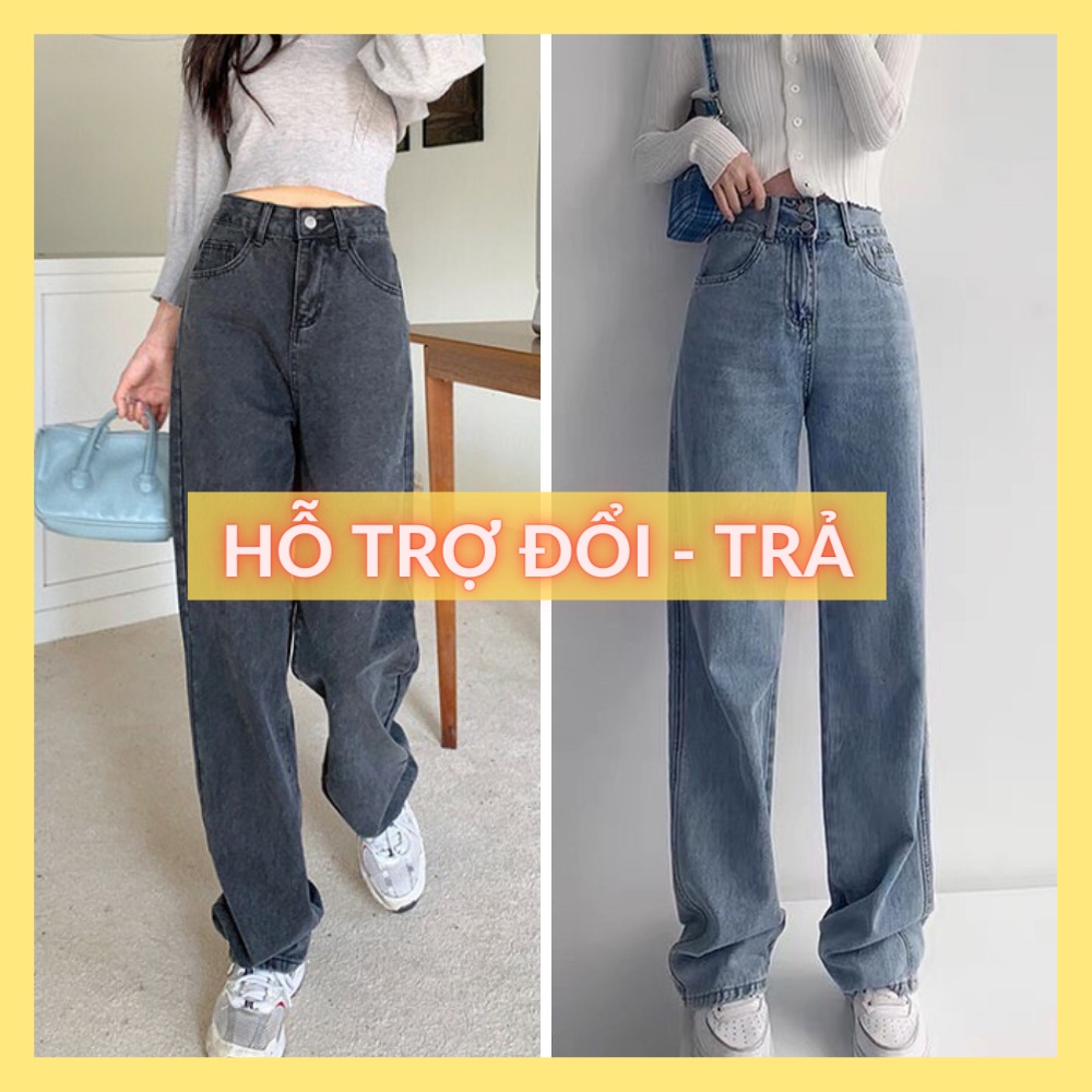Quần bò ống rộng nữ cạp cao, quần jeans ống rộng lưng cao, vải bò dày đẹp , không giãn ,dáng suông