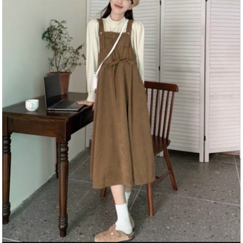 váy yếm nhung vintage rút eo ulzzang ẢNH THẬT VIDEO hichi | BigBuy360 - bigbuy360.vn