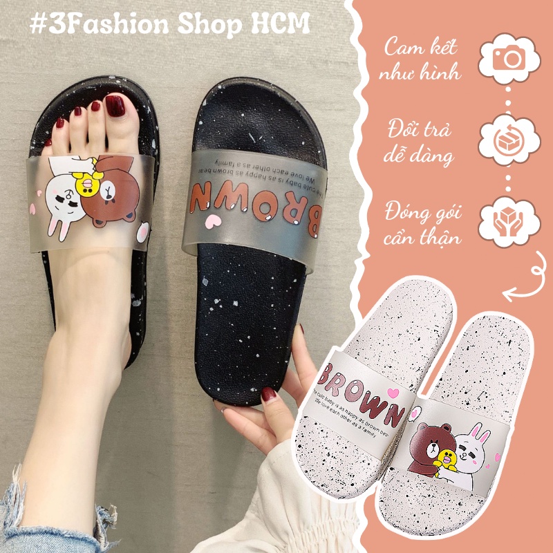 Dép Quai Ngang Nữ Quai Trong Gấu Brown Và Thỏ Cony Nhựa Êm Nhẹ Chống Nước - 3239