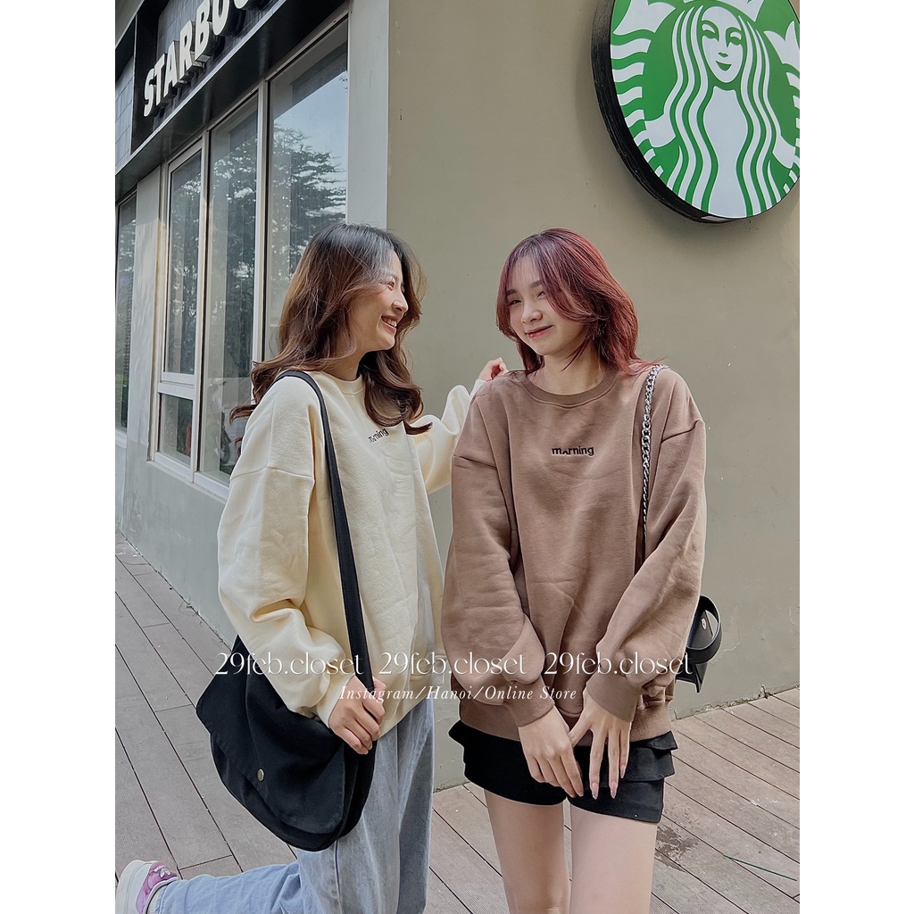 [Ảnh thật/Video] Áo sweater nỉ bông oversize thêu Morning tag 3158, mặc đôi nam nữ - 29feb.closet | BigBuy360 - bigbuy360.vn