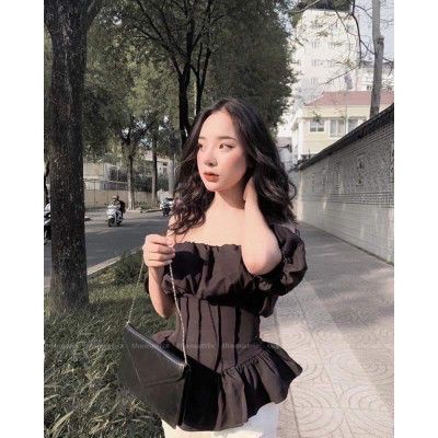 Áo trễ vai xoè bo eo tôn dáng tiểu thư xinh