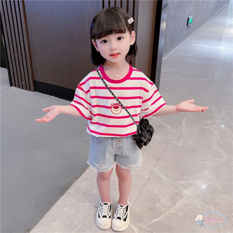 Áo Thun Tay Ngắn Cổ Tròn Dáng Rộng Thời Trang Xinh Xắn Cho Bé Gái