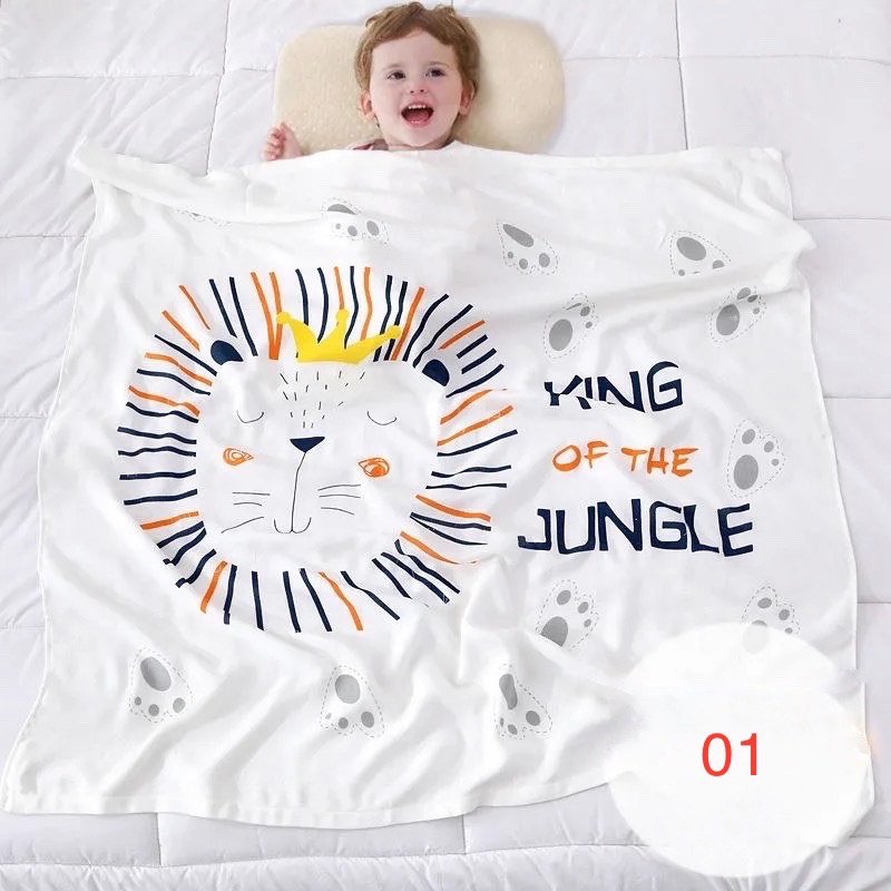 Chăn vuông cotton cỡ 1.1mx1.1m in hoạ ngộ nghĩnh cho bé (N00813)