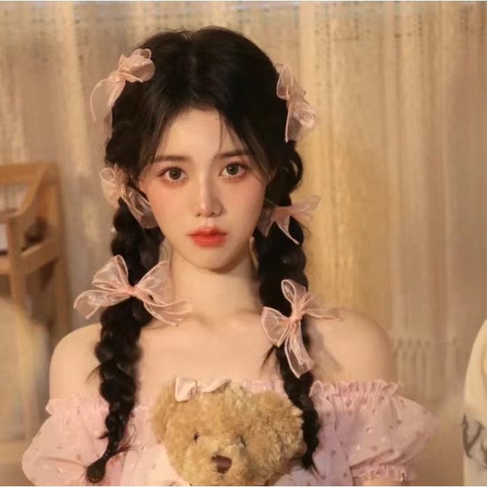Set 4 kẹp tóc nơ Lolita dây voan hot trend