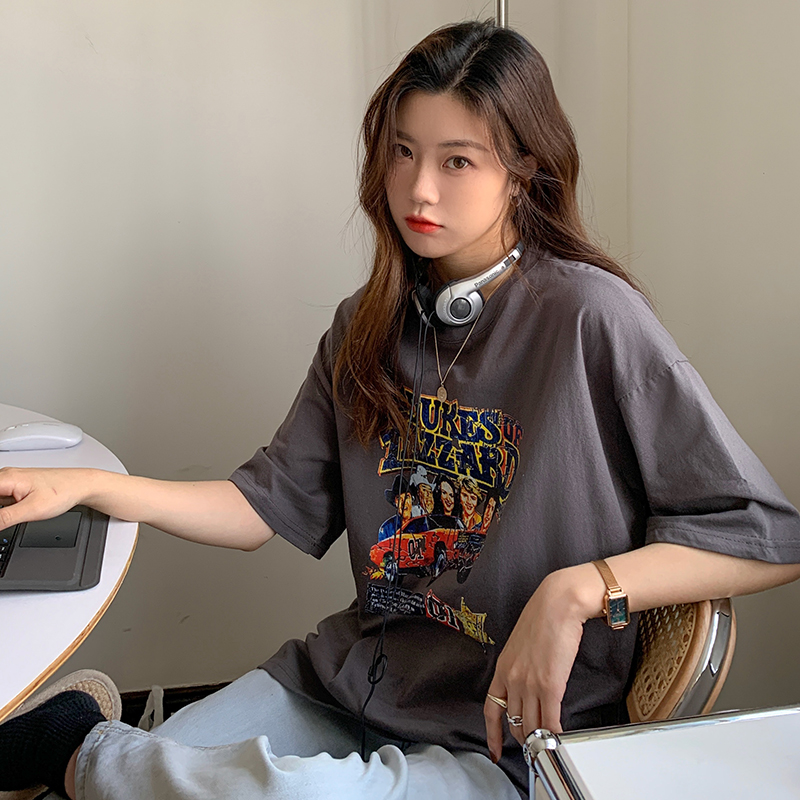 Áo Thun Tay Ngắn In Hình Phong Cách Retro Thời Trang Dành Cho Nữ