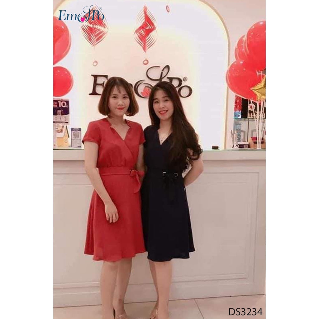 Đầm xòe Emspo tay cộc, cổ tàu cách điệu DS3234