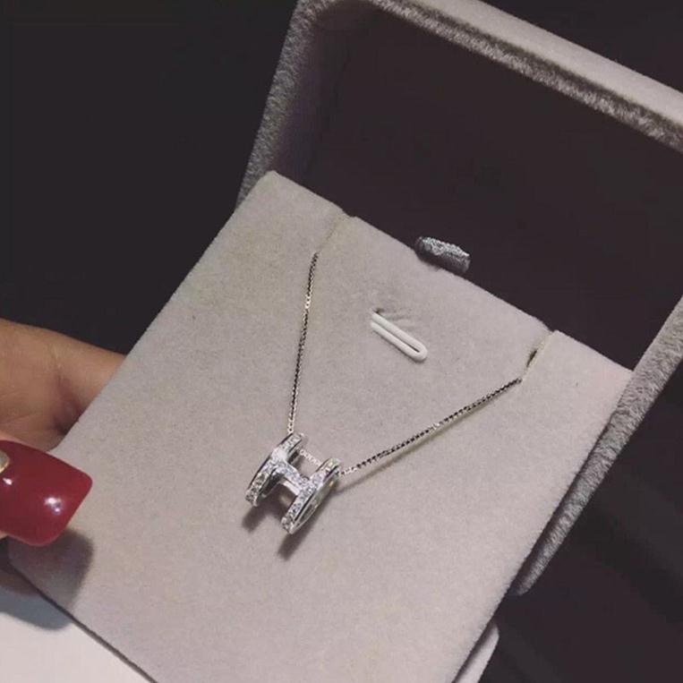 Vòng cổ mặt chữ H đính đá trơn.dây chuyền mặt chữ h - Phụ kiện trang sức Hari korea accessories