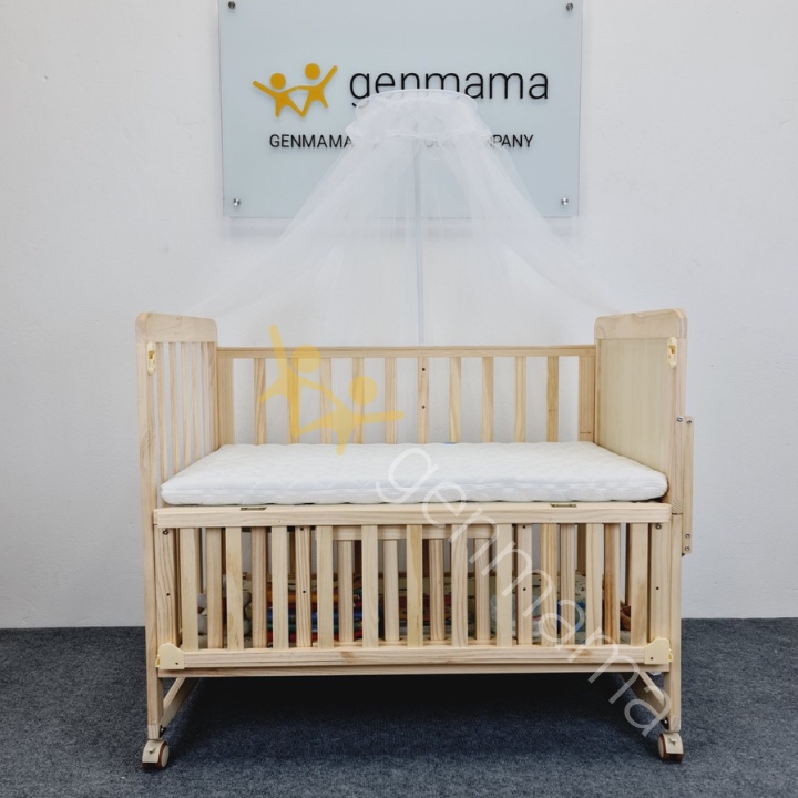 Cũi gỗ cho bé 2 tầng đầy đủ nệm, màn, quây, gối. Nôi cũi 6 in 1 tiện dụng chất liệu gỗ thông, nệm quây thoáng mát.